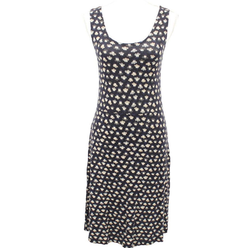 Gudrun Sjoden Sleeveless Jersey Dress Lyocell Pocket Navy Blue Cream Size Small